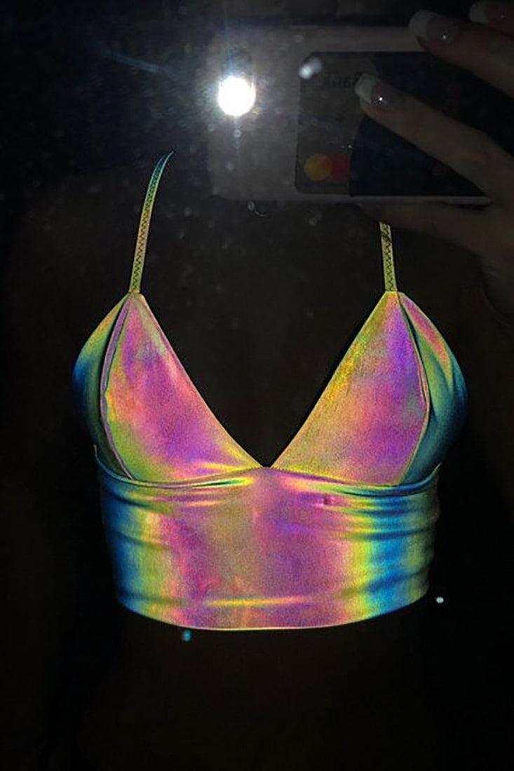 Sexy Silver Metallic Hologram Top - AMIClubwear