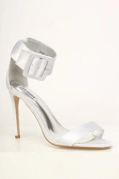 Sexy Silver Open Toe Single Sole High Heels Satin - AMIClubwear