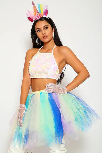 Sexy Silver Sequin 3 Pc. Fantasy Unicorn Princess Costume - AMIClubwear