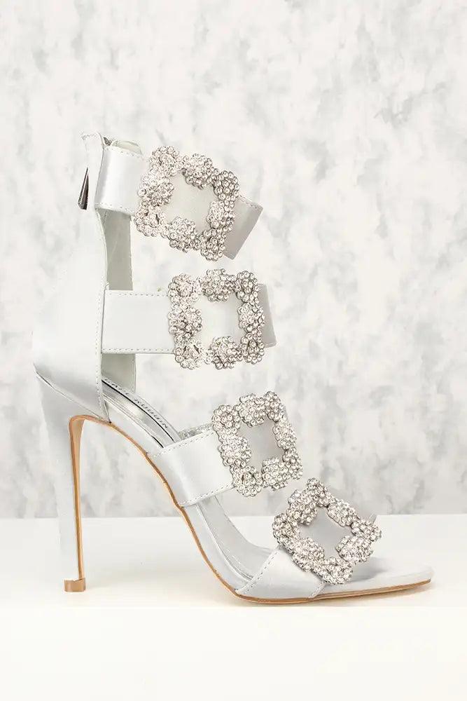 Sexy Silver Strappy Texture Buckle High Heels - AMIClubwear