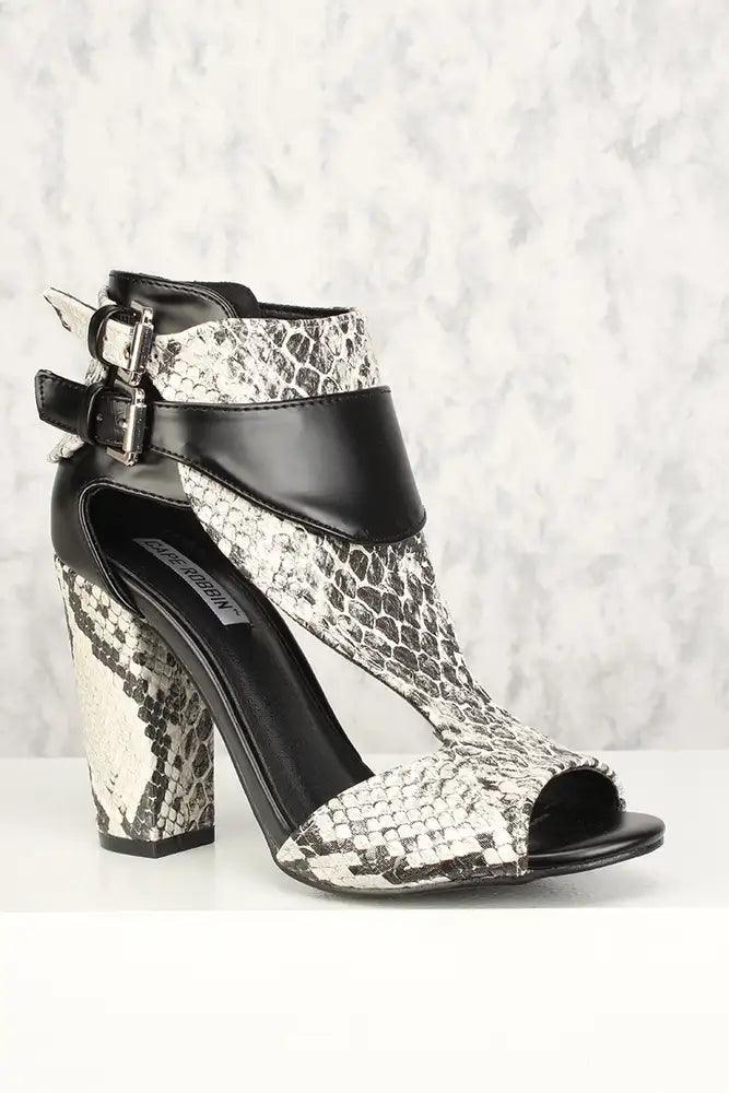 Sexy Snake Cut Out Open Toe Chunky High Heels Faux Leather - AMIClubwear
