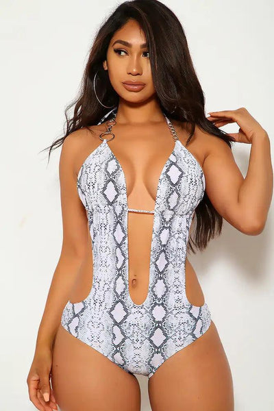 Sexy Snake O-Ring Pucker Back One Piece Monokini Swimsuit - AMIClubwear