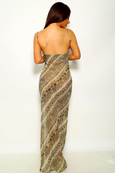 Sexy Snake Print Maxi Dress With Side Slit - AMIClubwear