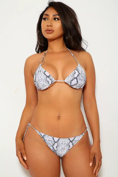 Sexy Snake Print O-Ring Chain Bikini - AMIClubwear