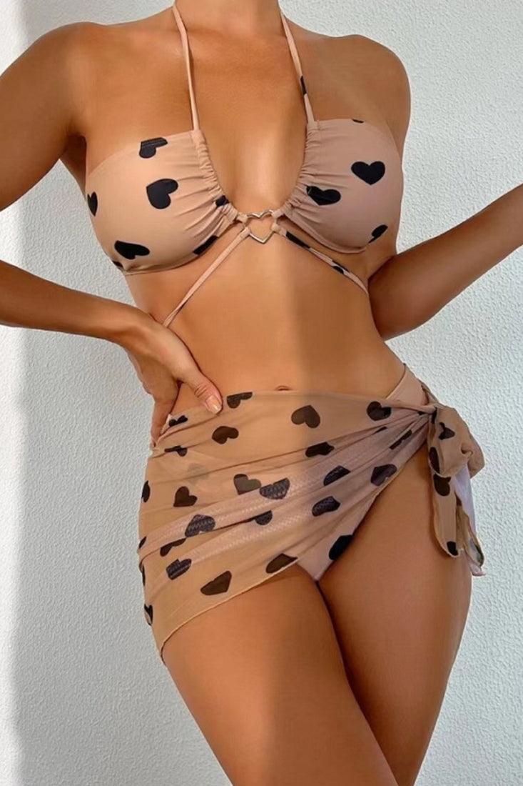 Sexy Tan Cheeky Bikini With Black Hearts - AMIClubwear