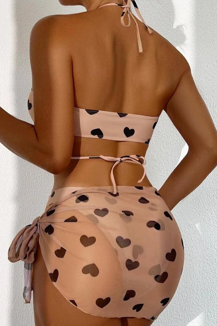 Sexy Tan Cheeky Bikini With Black Hearts - AMIClubwear