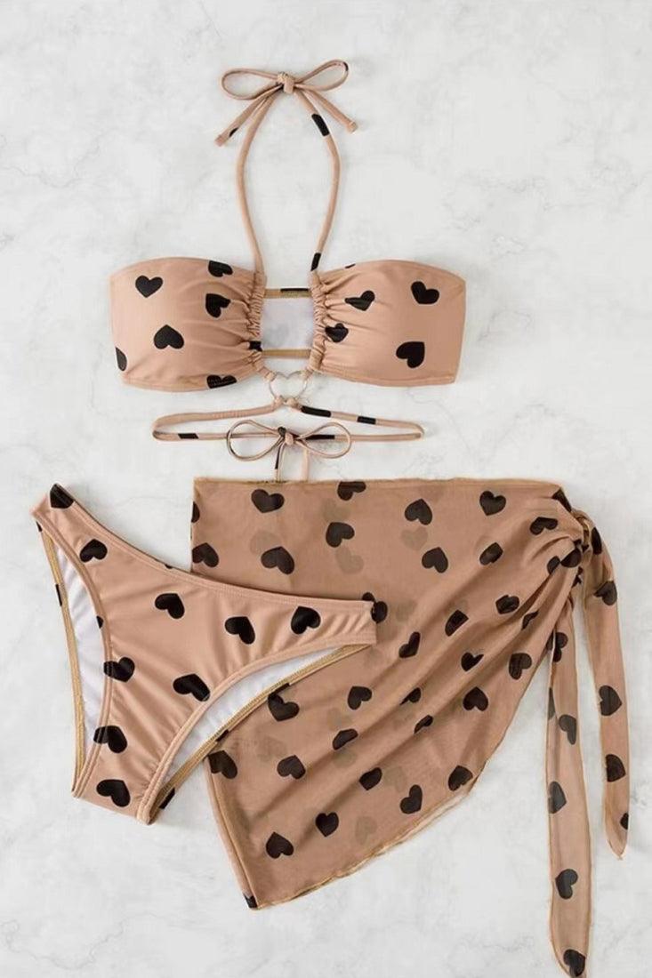 Sexy Tan Cheeky Bikini With Black Hearts - AMIClubwear