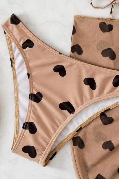 Sexy Tan Cheeky Bikini With Black Hearts - AMIClubwear