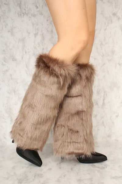 Sexy Taupe Faux Fur Knee High Leg Warmers Costume Accessory - AMIClubwear