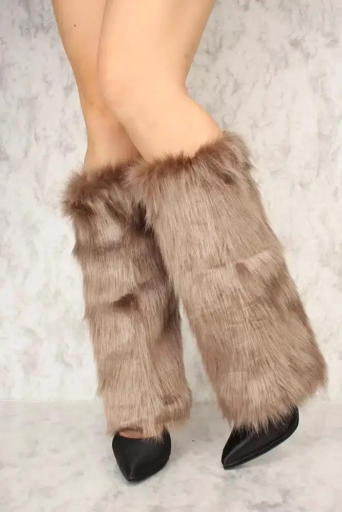 Sexy Taupe Faux Fur Knee High Leg Warmers Costume Accessory