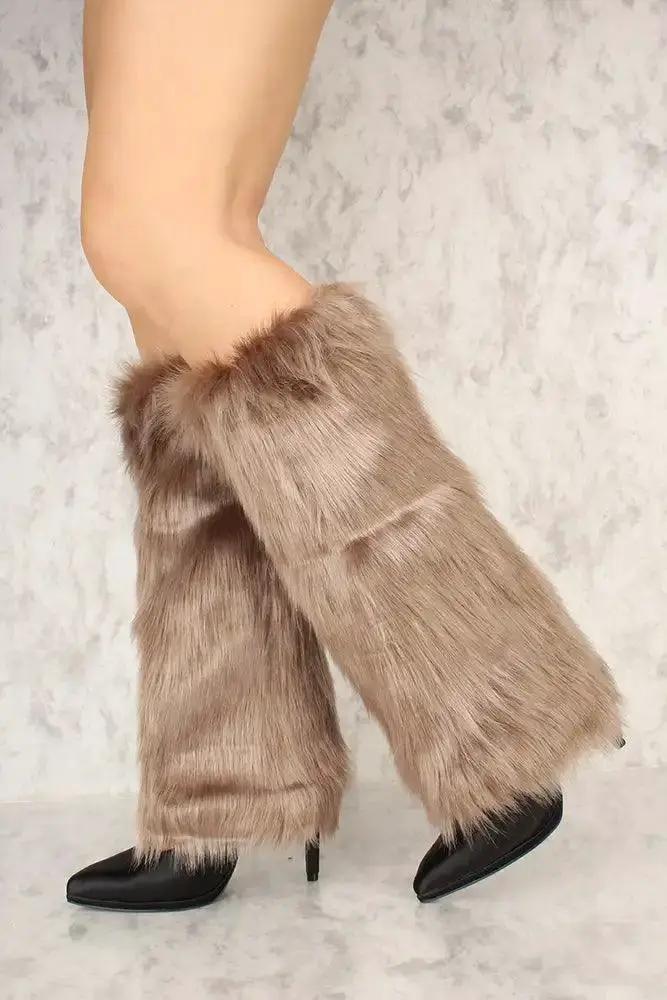 Sexy Taupe Faux Fur Knee High Leg Warmers Costume Accessory