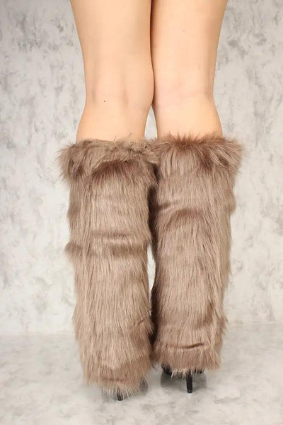 Sexy Taupe Faux Fur Knee High Leg Warmers Costume Accessory - AMIClubwear