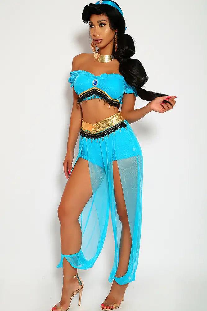 Sexy Turquoise Princess J Celeb 4. Piece Halloween Costume - AMIClubwear