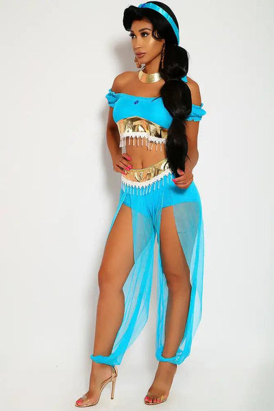Sexy Turquoise Princess J White Sequin 5. Piece Halloween Costume - AMIClubwear