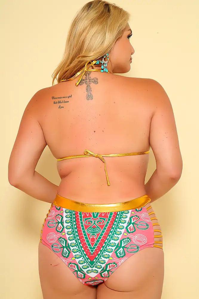 Sexy Watermelon  Ethnic Print Patted High Waist Plus Size 2Pc. Bikini - AMIClubwear