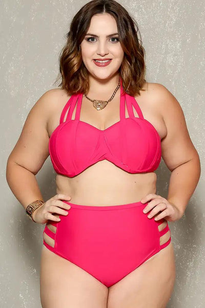 Sexy Watermelon Strappy High Waisted Plus Size Two Piece Swimsuit - AMIClubwear