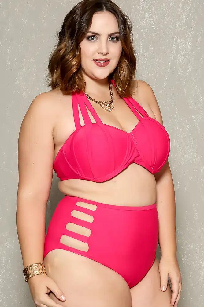 Sexy Watermelon Strappy High Waisted Plus Size Two Piece Swimsuit - AMIClubwear