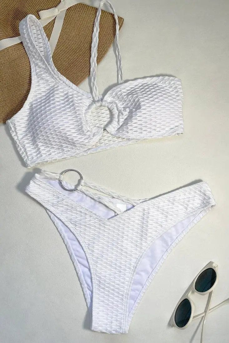 Sexy White 2pc Bikini With Silver Rings