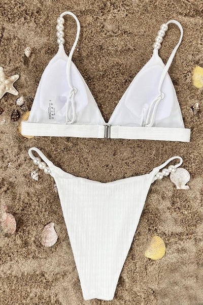 Sexy White 2pc Bikini With White Pearl Beads - AMIClubwear