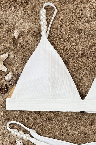 Sexy White 2pc Bikini With White Pearl Beads - AMIClubwear