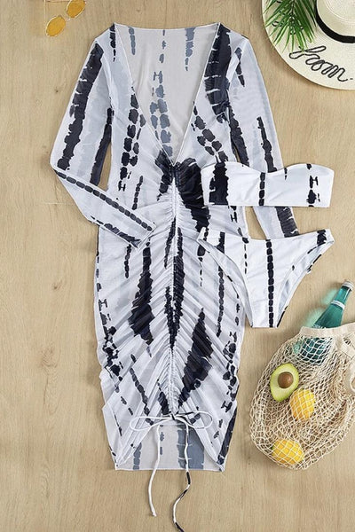 Sexy White And Black Swimsuit With Coverup - AMIClubwear