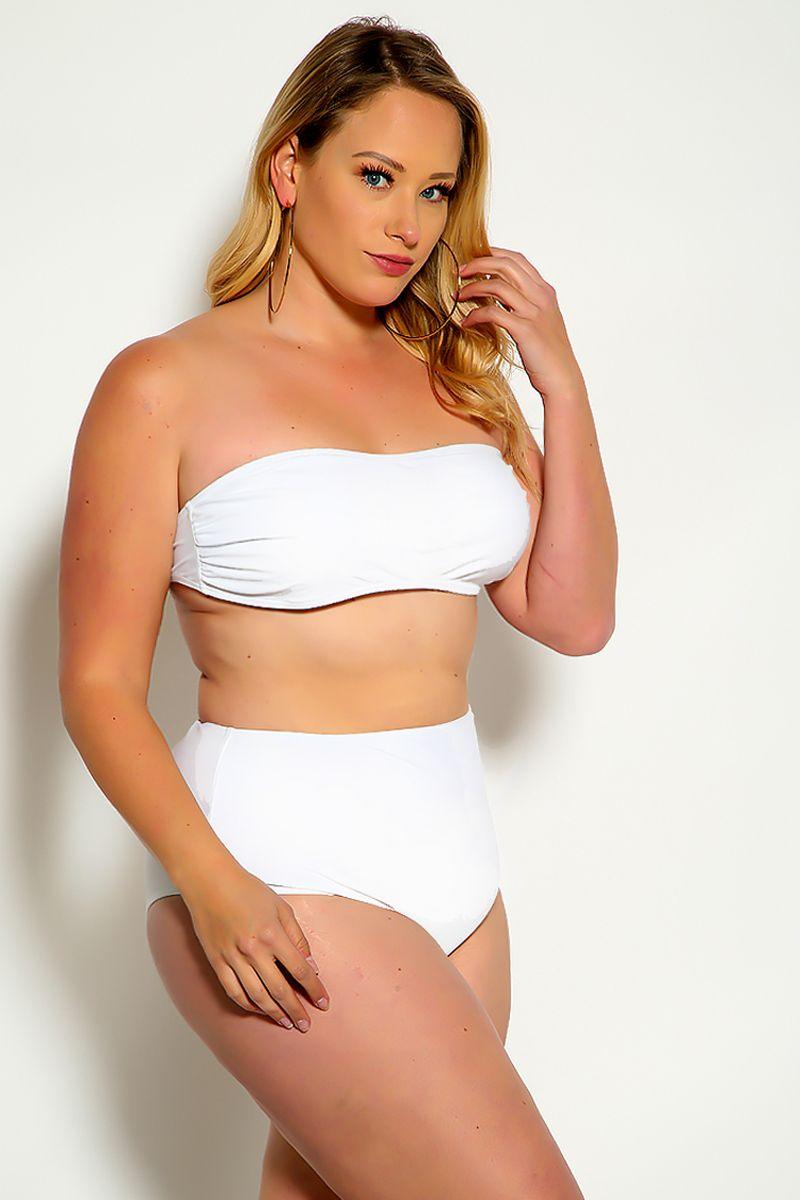 Sexy White Bandeau High Waist Plus Size Swimsuit - AMIClubwear