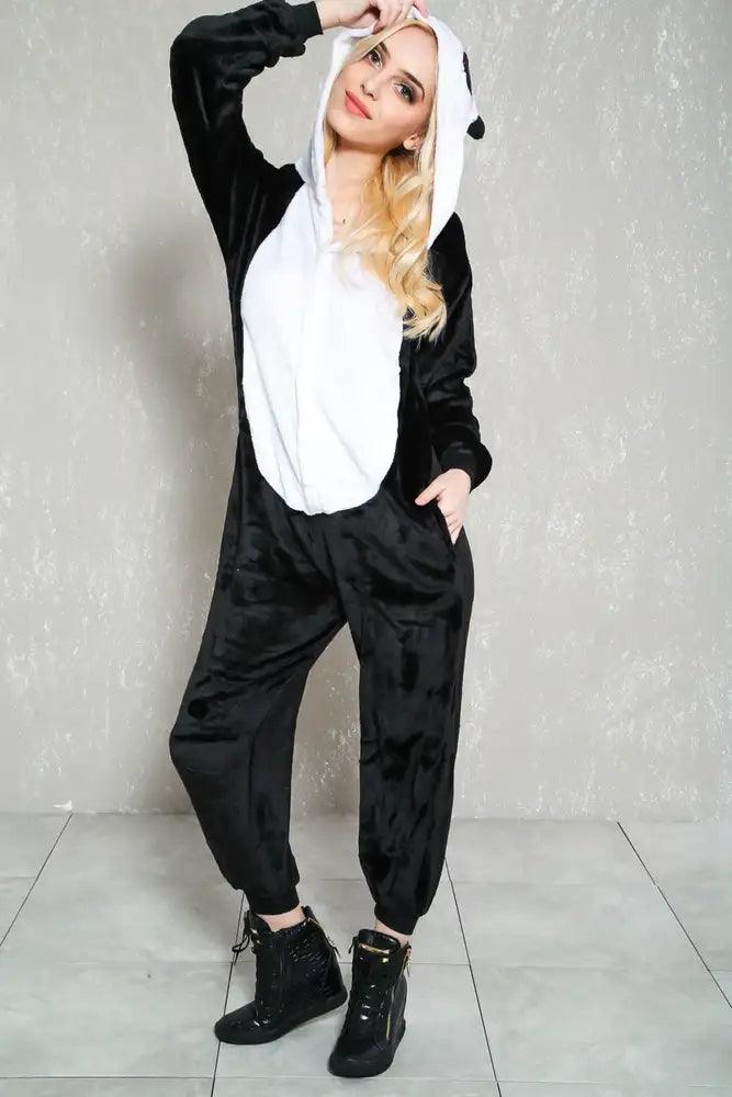Sexy White Black Faux Fur Panda Onesie Pajama Costume - AMIClubwear