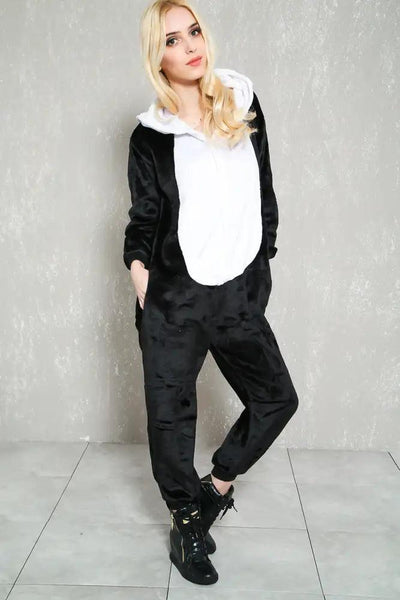 Sexy White Black Faux Fur Panda Onesie Pajama Costume - AMIClubwear