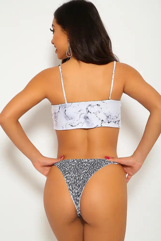 Sexy White Black Marble Cheeky Reversible Two Piece Swimsuit - AMIClubwear
