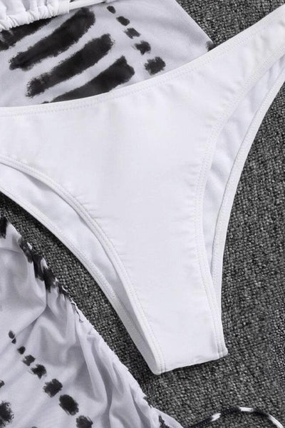 Sexy white Black Spotted Print Bikini With Coverup - AMIClubwear