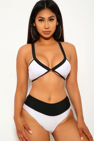 Sexy White Black Triangle Top Two Piece Swimsuit - AMIClubwear
