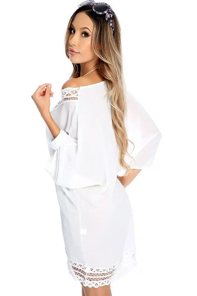 Sexy White Chiffon Crochet Trim Swimsuit Cover Up Beach Vacation Wear - AMIClubwear