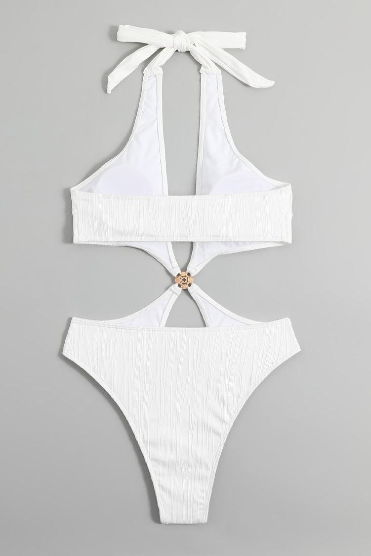 Sexy White Criss Cross Monokini Rhinestone Detail - AMIClubwear