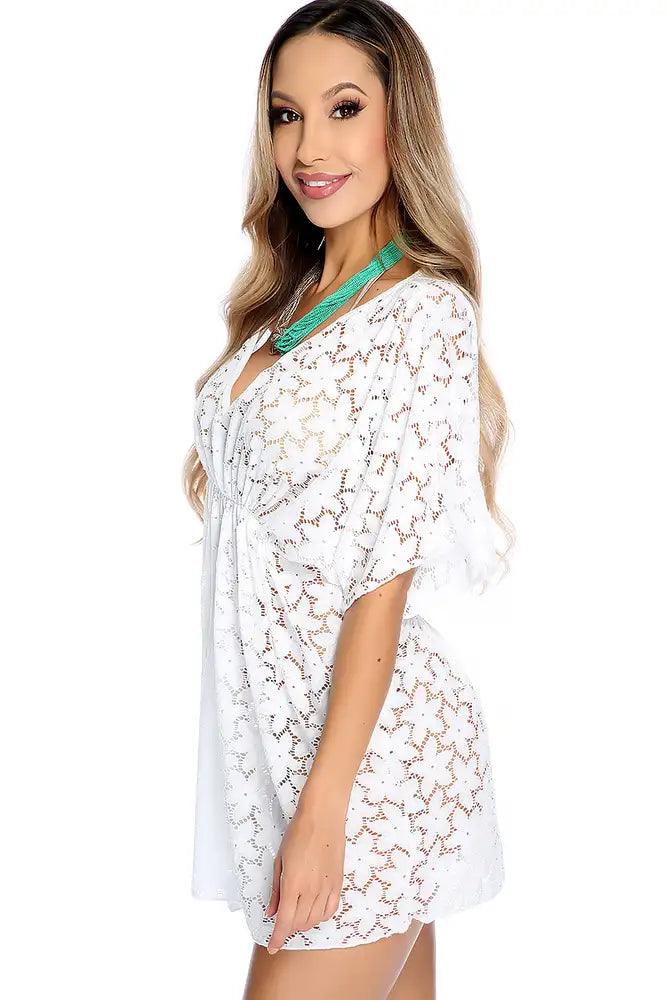 Sexy White Crochet Swimsuit Cover Up Beach Vacation Wear - AMIClubwear