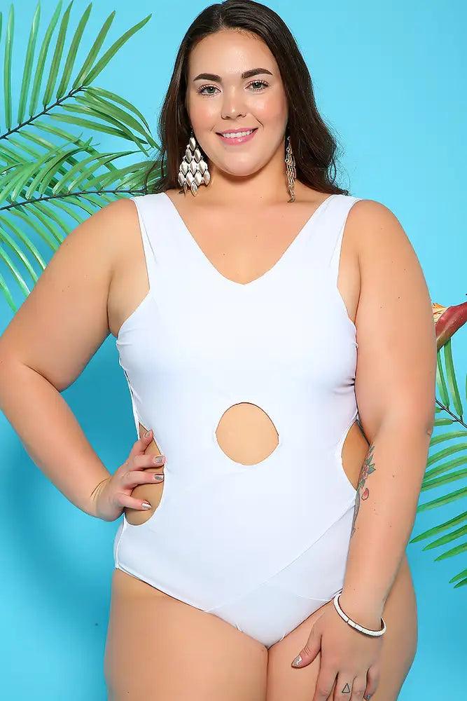 Sexy White Cut Out Plus Size One Piece Swimsuit - AMIClubwear