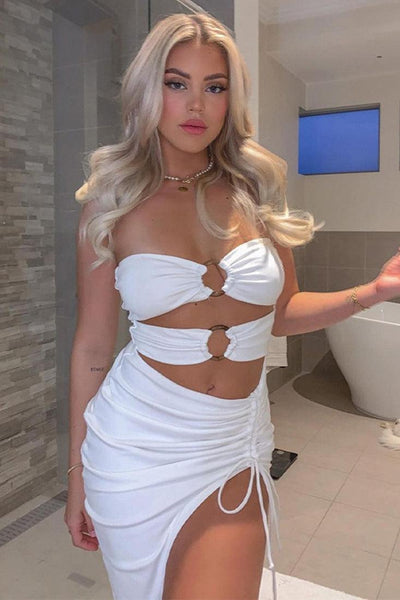 Sexy White Double O-ring Party Dress - AMIClubwear