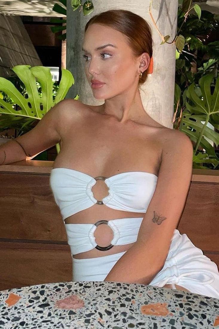 Sexy White Double O-ring Party Dress - AMIClubwear