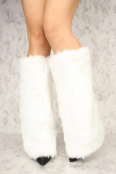 Sexy White Faux Fur Knee High Leg Warmers Costume Accessory - AMIClubwear