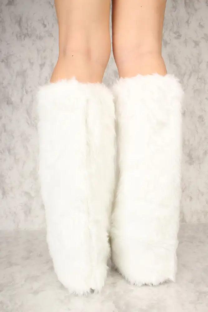 Sexy White Faux Fur Knee High Leg Warmers Costume Accessory - AMIClubwear