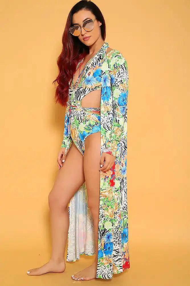 Sexy White Floral Halter 2 Piece Swimsuit Set