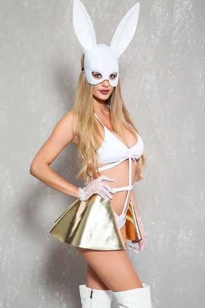 Sexy White Gold Metallic One Piece Pop Star Singer Costume - AMIClubwear