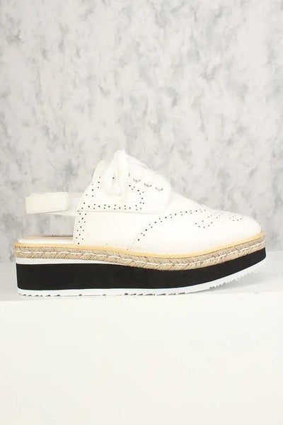 Sexy White Lace Up Straw Platform Sneakers Patent - AMIClubwear