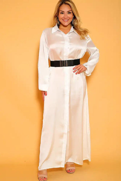 Sexy White Long Sleeve Sheer Maxi Plus Size Party Dress - AMIClubwear