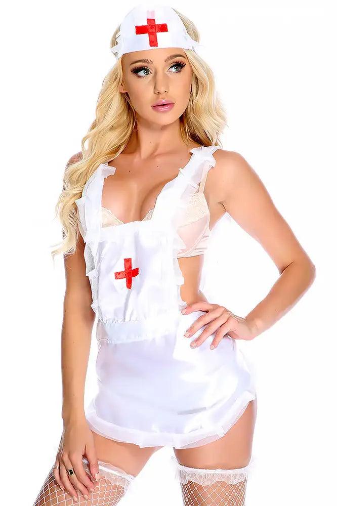 Sexy White Naughty Nurse Lace Hem Intimate Set - AMIClubwear