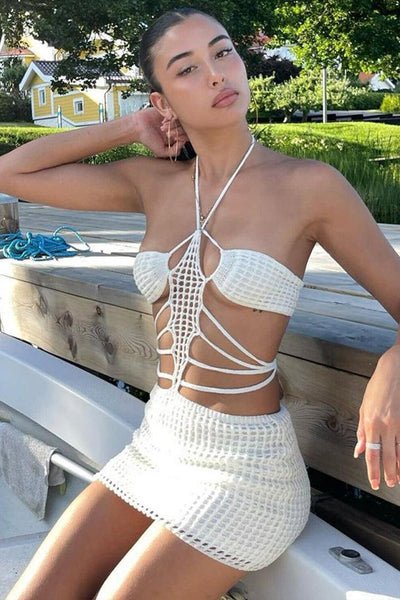 Sexy White Netted Club Dress - AMIClubwear