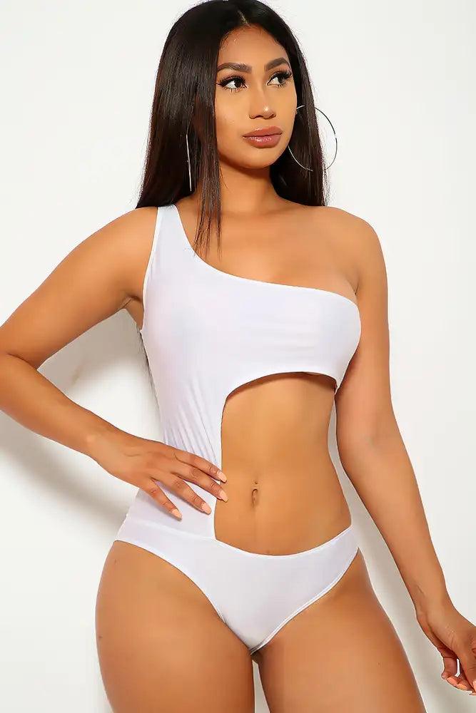 Sexy White One Shoulder Cut Out One Piece Swimsuit - AMIClubwear