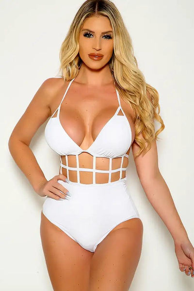 Sexy White Plunging Strappy Cut Out Monokini - AMIClubwear