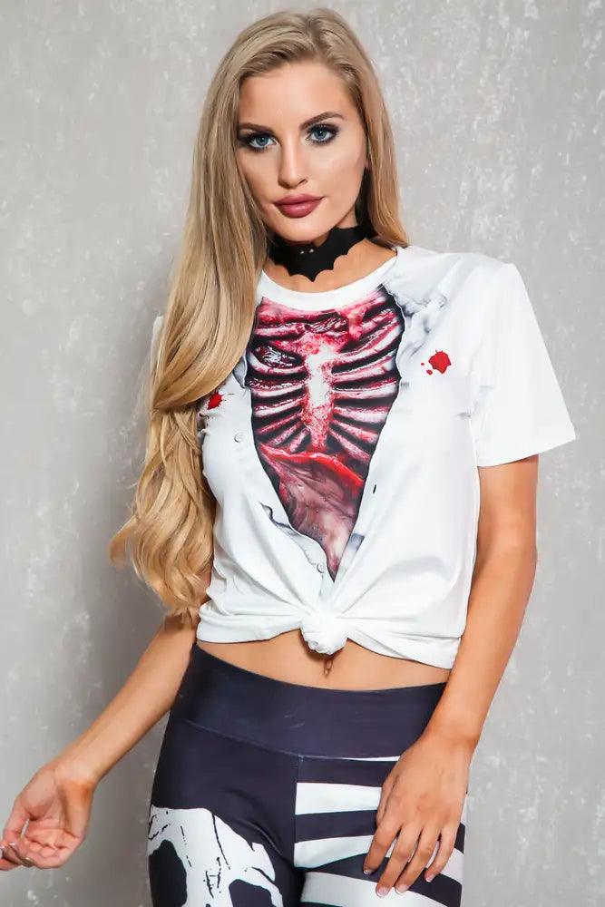 Sexy White Printed Halloween Casual Short Sleeve  Top - AMIClubwear