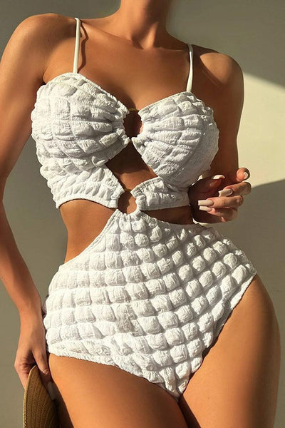 Sexy White Puffy Quilt Pattern Monokini - AMIClubwear