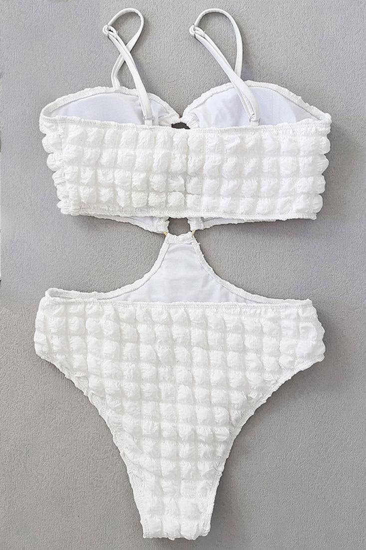 Sexy White Puffy Quilt Pattern Monokini - AMIClubwear